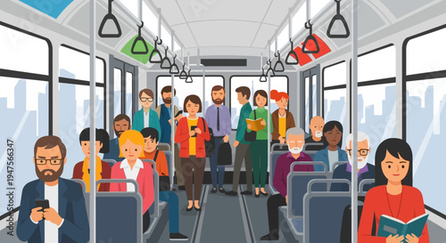 People riding on a public bus.