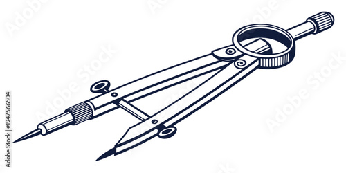 Precision engineering tools including a compass and protractor for technical drawing