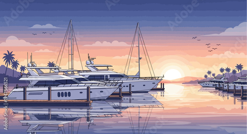 White yacht on the water dock.