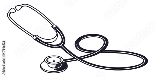 A detailed illustration of a stethoscope with a chestpiece and earpieces.