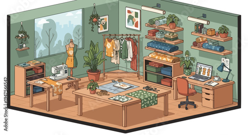 Woman Working at Home Office Desk.