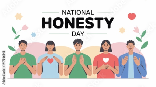 Diverse group of people celebrating national honesty day with heart symbols
