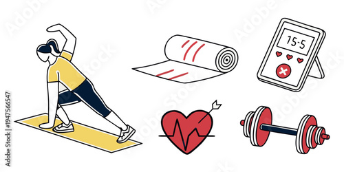 Illustration of various fitness and health related icons