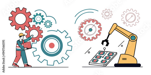 Innovative teamwork between a person and a robot in a modern workspace.