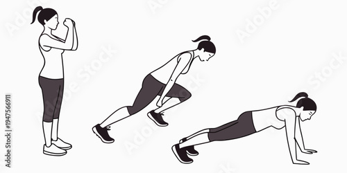 Three women demonstrating different types of push-up exercises in a fitness routine