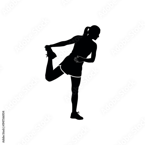 Female athlete stretching leg silhouette.