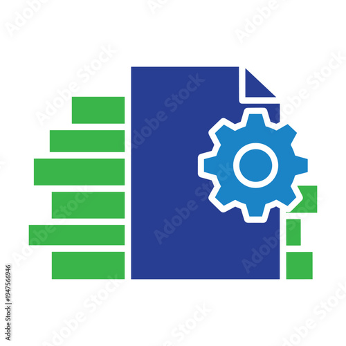 Data processing icon with file folder and gear symbol for technical configuration or management