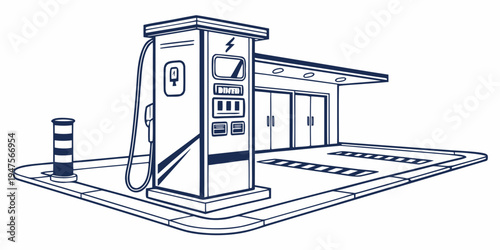 A modern gas station with a variety of fuel pumps and a convenience store in the background