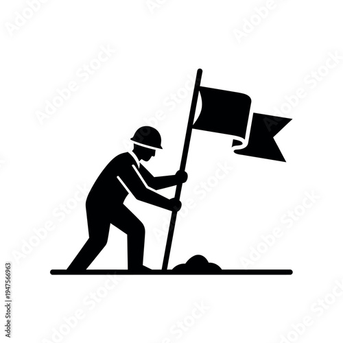 Man planting flag icon symbolizing achievement and success.