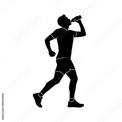 Male Runner Drinking Water Silhouette.