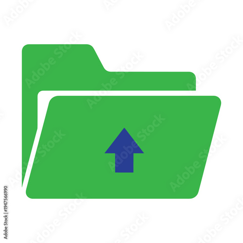 Green file folder icon with blue upload arrow for data management