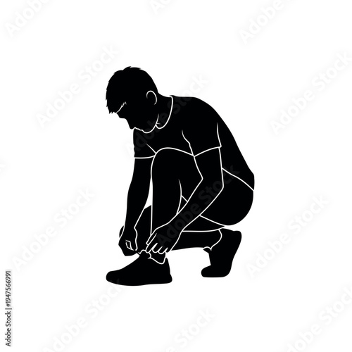 Man tying shoelaces before a run.
