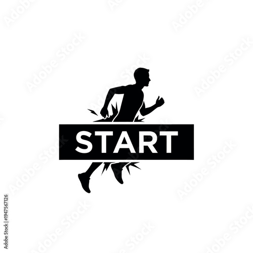 Silhouette of a runner breaking through a START banner symbolizing new beginnings and overcoming challenges.