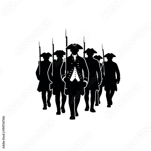 Silhouette of Revolutionary War Soldiers Marching.