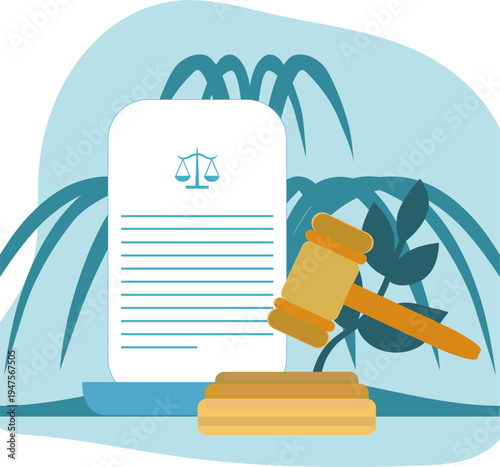 Legal document with gavel illustration justice law contract agreement concept court decision legal paperwork symbol