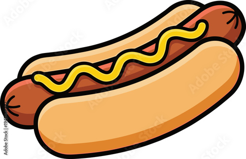 Delicious hot dog topped with yellow mustard on a bun at a picnic.