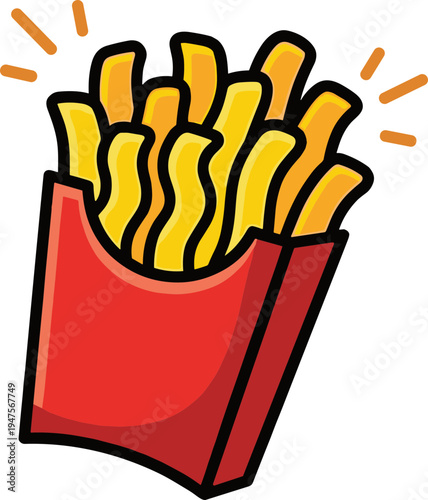 A delicious serving of golden fries in a red container on a plate