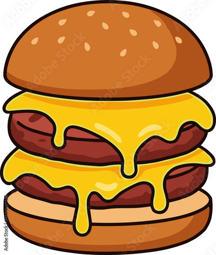A delicious double cheese burger with melted cheese and a toasted bun is served.
