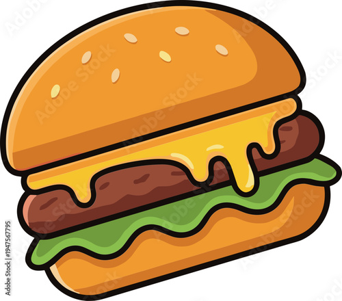 A delicious cheeseburger with melted cheese lettuce and meat on a bun