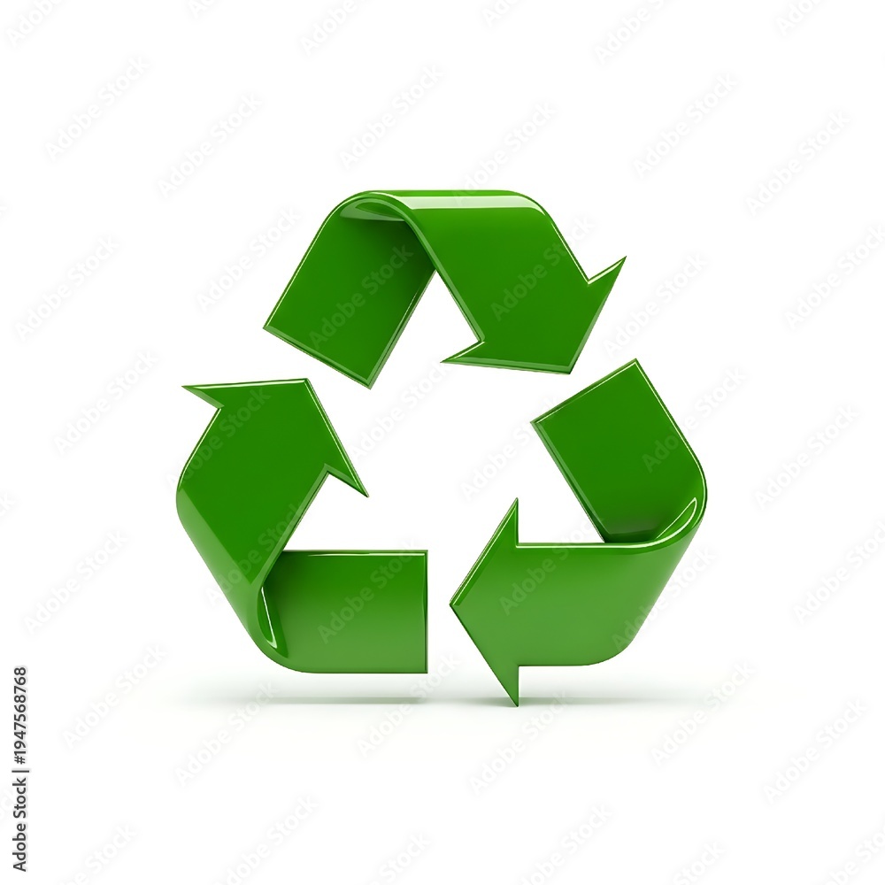 Obraz premium An iconic green 3D recycling symbol representing the circular economy and waste reduction isolated on a plain background