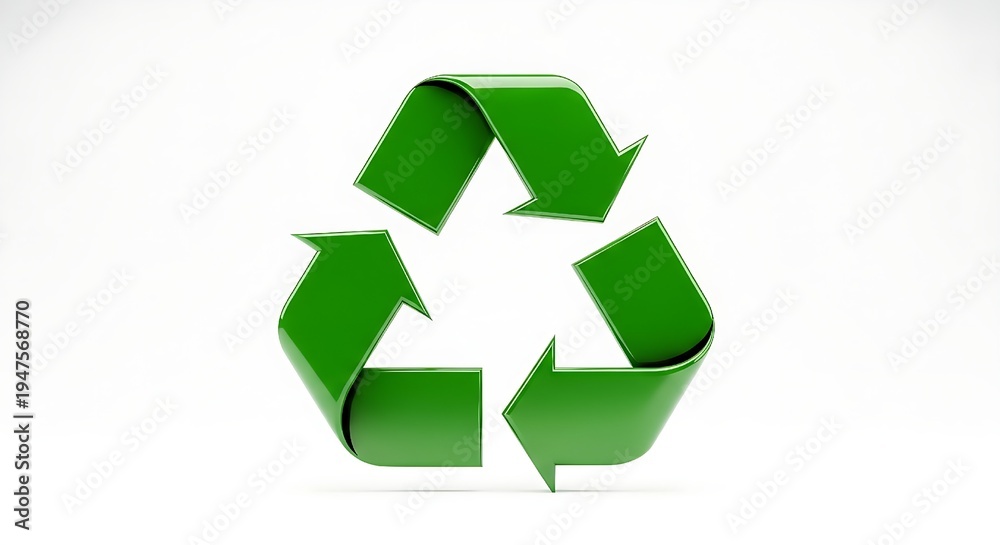 Fototapeta premium An iconic green 3D recycling symbol representing the circular economy and waste reduction isolated on a plain background