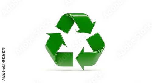 Three-dimensional green arrows forming a recycling triangle symbol with a high-gloss finish for clean environmental conservation concepts