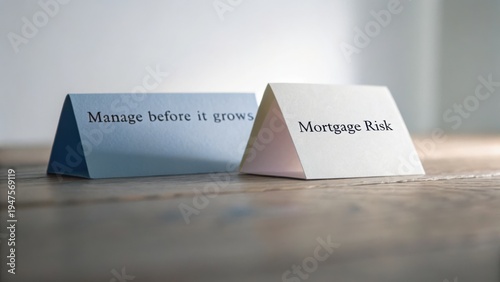 Reminder Card for Financial Management with Mortgage Risk Warning on the Table, Focus on Planning and Prevention Strategies