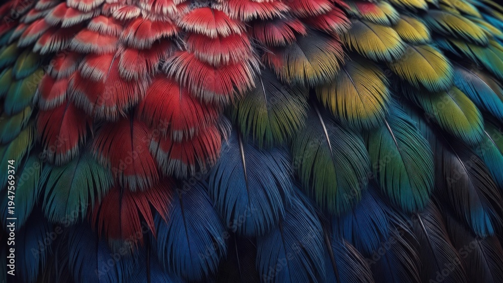 Obraz premium Vibrant feathers of a colorful tropical bird in striking detail