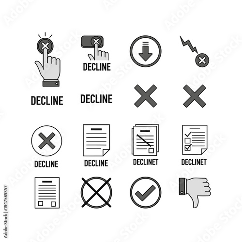 Black and white decline icons set.