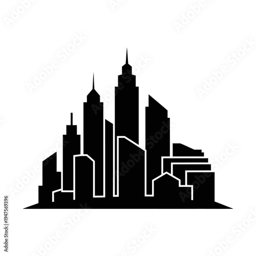 Black silhouette of city skyscrapers buildings.