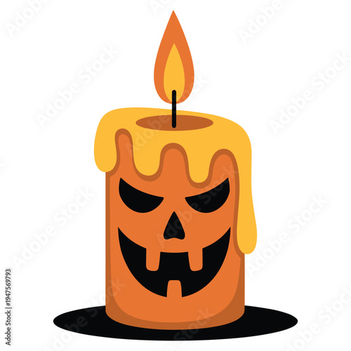 Spooky halloween candle icon - jack o lantern face with dripping wax with trick or treat