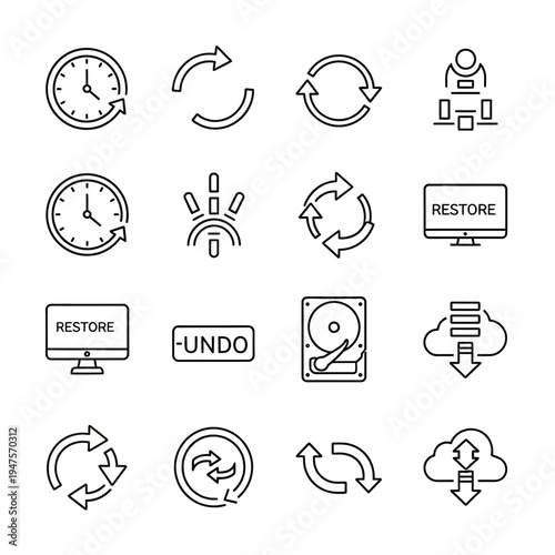 Black icons for data recovery process.
