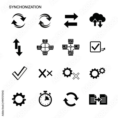 Black icons of business workflow.