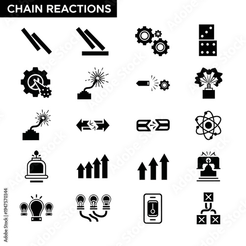Black icons of chain reactions.