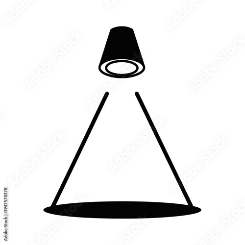 Black lamp with conical shade.