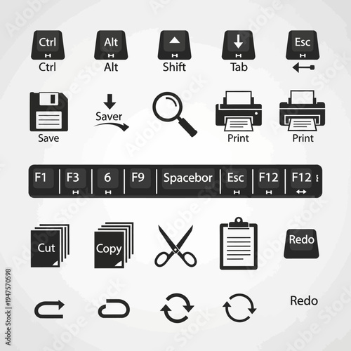 Computer keyboard buttons and icons.