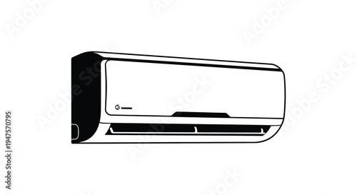 A stark black and white illustration of a wall mounted air conditioning unit silhouette high quality professional