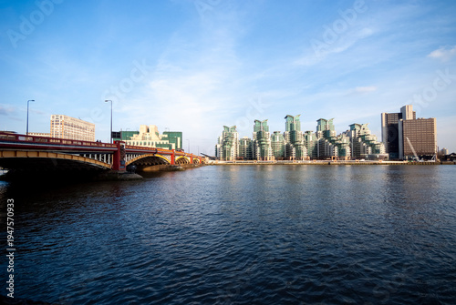 Canvas Print London cityscape with vauxhall bridge and st george wharf by river thames