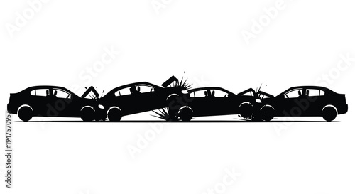 A dramatic depiction of a multi vehicle collision showcasing twisted metal and impact silhouette high quality