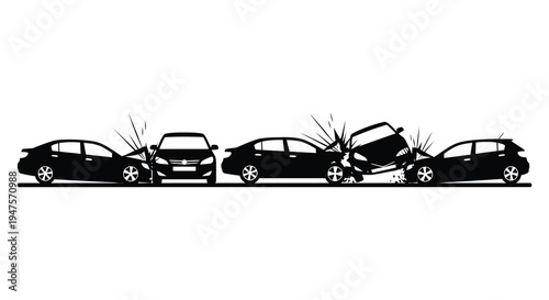 A dramatic depiction of a multi car pileup on a roadway presented as a silhouette high quality