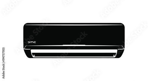 A sleek modern air conditioning unit is displayed against a stark white background silhouette high quality