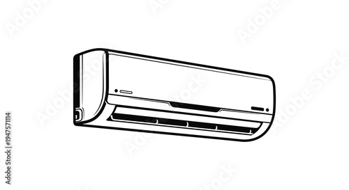 A black and white illustration of a wall mounted air conditioner presented as a silhouette high quality