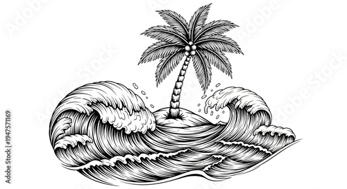 Black and white palm tree waves.