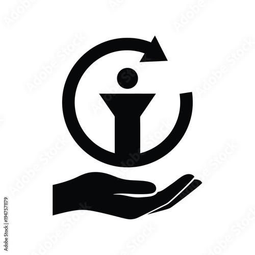Vector illustration of hand holding person icon on white background
