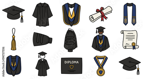Various graduation items on a white background