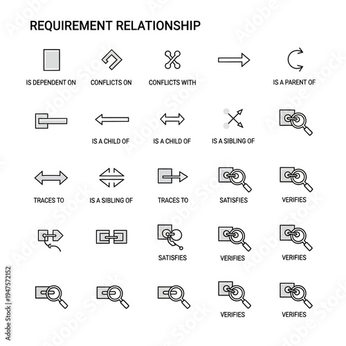 Black and white relationship requirement icons.