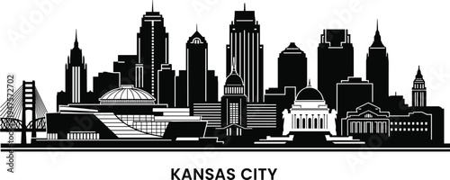 Kansas City skyline silhouette with bridge and domes Keywords: Kansas City, Missouri, USA, skyline, silhouette, architecture