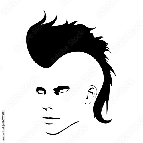Young woman face half turn view in low key style. Elegant silhouette of a female head. Mohawk hairstyle