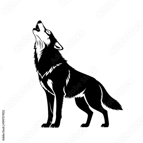 Black Wolf Howling Silhouette Illustration.