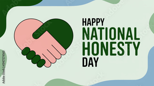 National honesty day concept with handshake forming heart symbolizing trust and integrity in a green and pink abstract background